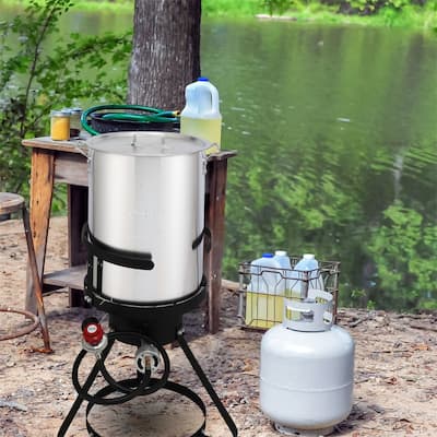 30QT Propane Turkey Fryer Set Silver Aluminum Pot