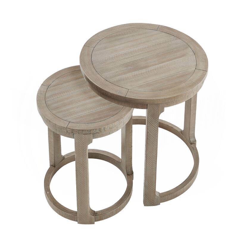 24 inch 2PCS Curved Traditional Round Circle Wooden Coffee Table Set