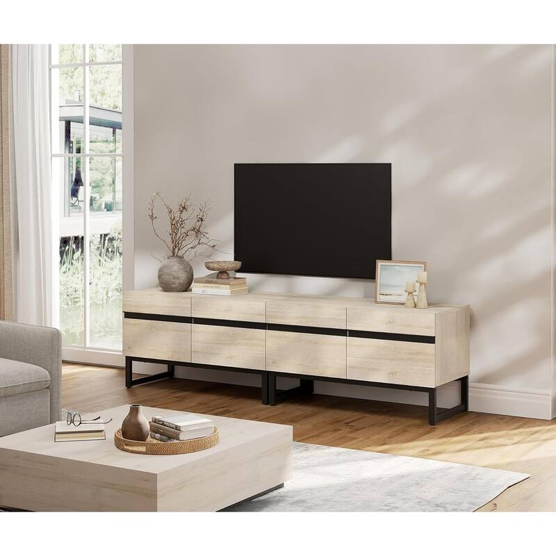 WAMPAT Modern TV Stand Entertainment Center TV Console with Storage Cabinets - 2 Pack - Beige