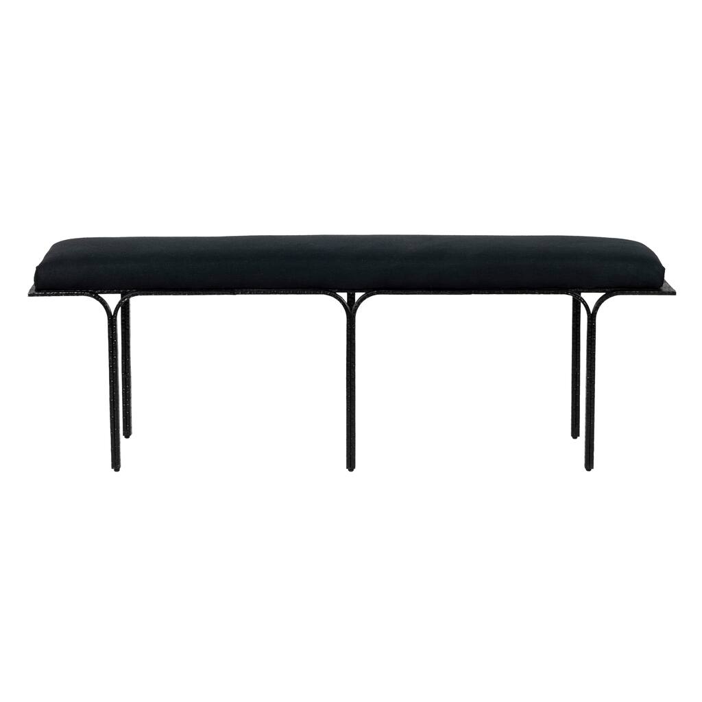 Bryn Black Linen Bench - 59"W x 13.8"D x 20"H