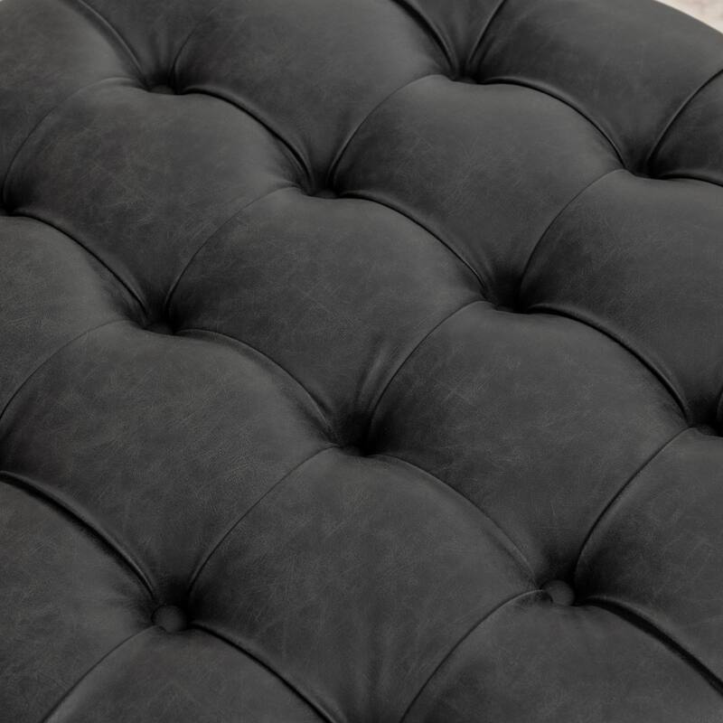 SEYNAR 29.5''Modern PU Leather Round Storage Ottoman with Wood Legs