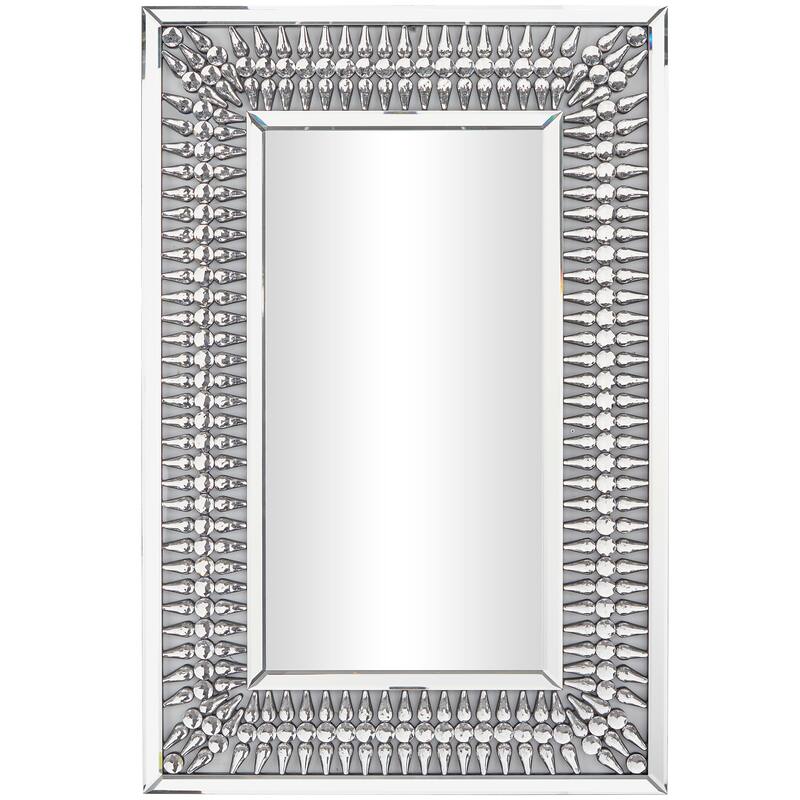 Elegant Silver Glass Wall Mirror with Crystal Embellishment