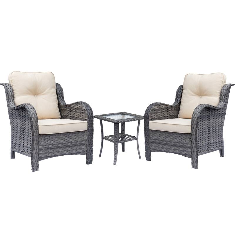 High Back Gray Wicker Rattan Outdoor Patio table and chairs Set