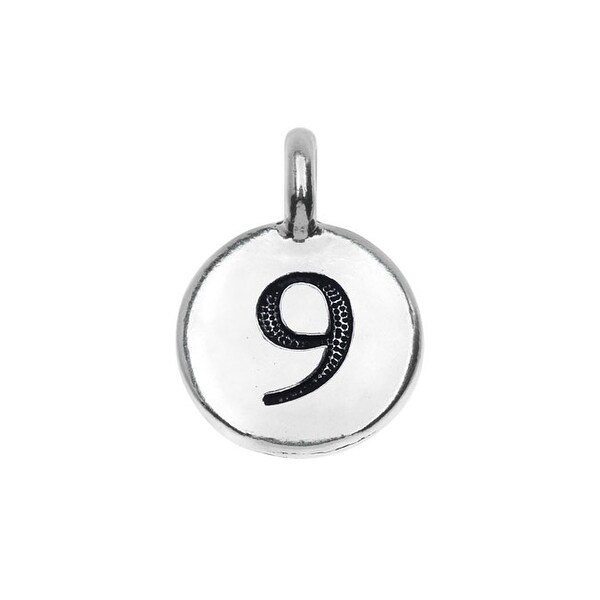 TierraCast Number Charm, Round '9' 16.5x11.5mm, 1 Piece, Antiqued Silver Plated. Opens flyout.