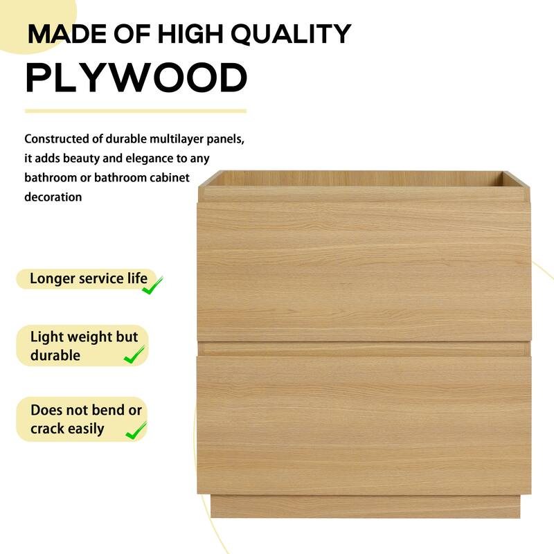 GDFStudio - Geneva Modern Wall-Mounted Bathroom Vanity Set with 2 Soft Close Drawers, Sink NOT INCLUDED