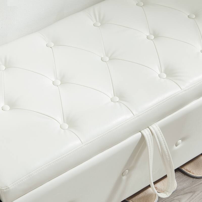 Tufted Faux Leather Storage Ottoman Bench for Bedroom, Living Room & Hallway, 48" Multifunctional Upholstered End of Bed Bench
