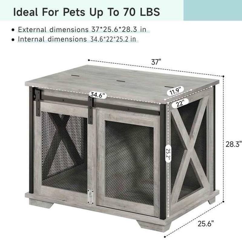 Rustic Dog Crate Furniture with Sliding Barn Door