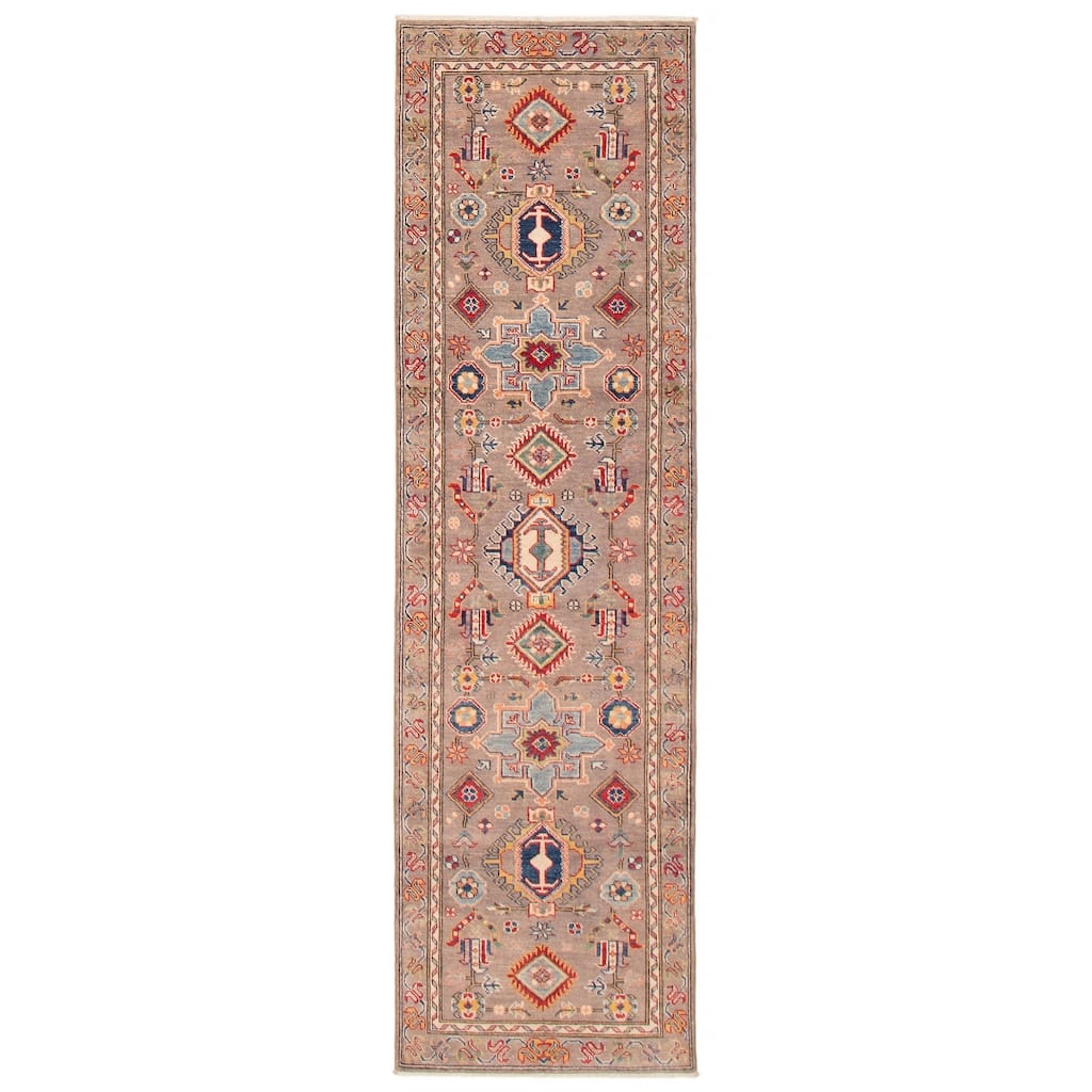 ECARPETGALLERY Hand-knotted Uzbek Ghazni Taupe Wool Rug - 2'7 x 9'1