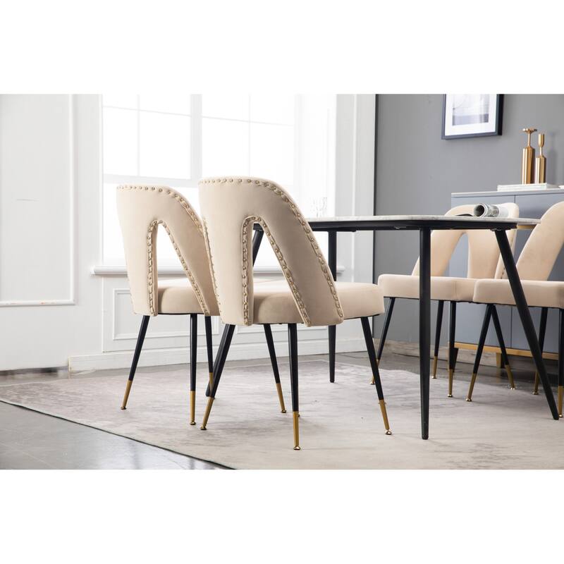 Velvet Upholstered Dining Chair with Nailheads