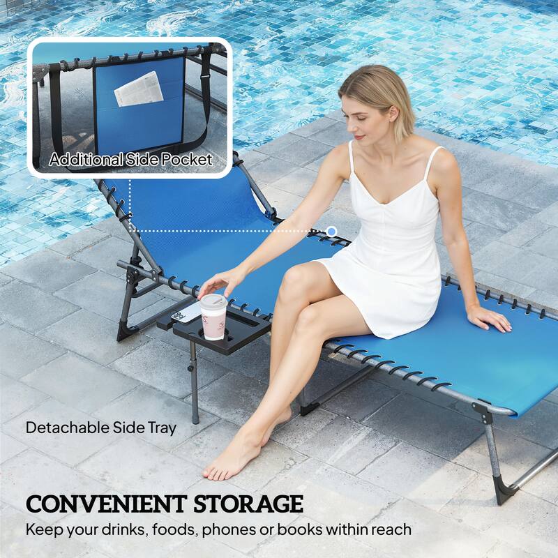 Outsunny Folding Chaise Lounge Chair Outdoor Tanning Chair with Side Table, 5-Level Adjustable Beach Lounge Chair with Headrest