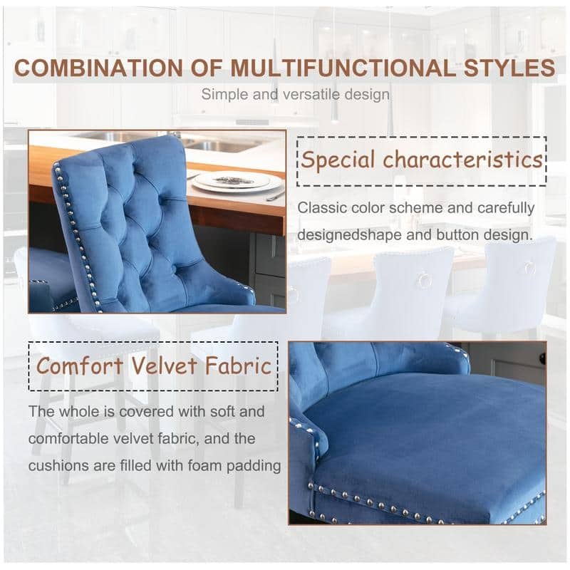 Contemporary Upholstered Velvet Barstools with Button Tufted Set of 6