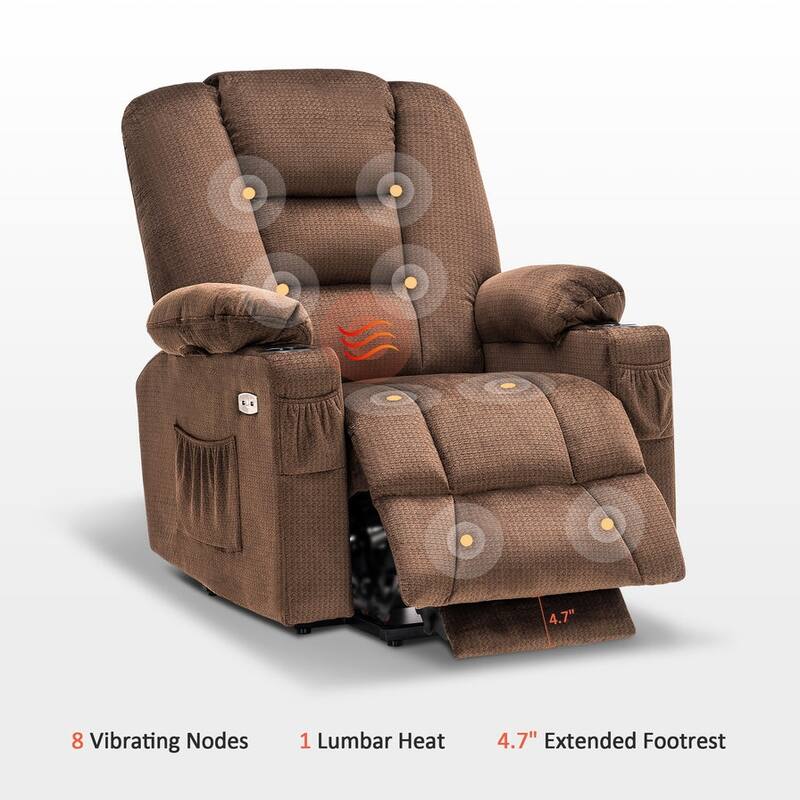 MCombo Power Lift Recliner Chair with Massage and Heat for Elderly, Extended Footrest, USB Ports, Fabric (Medium)