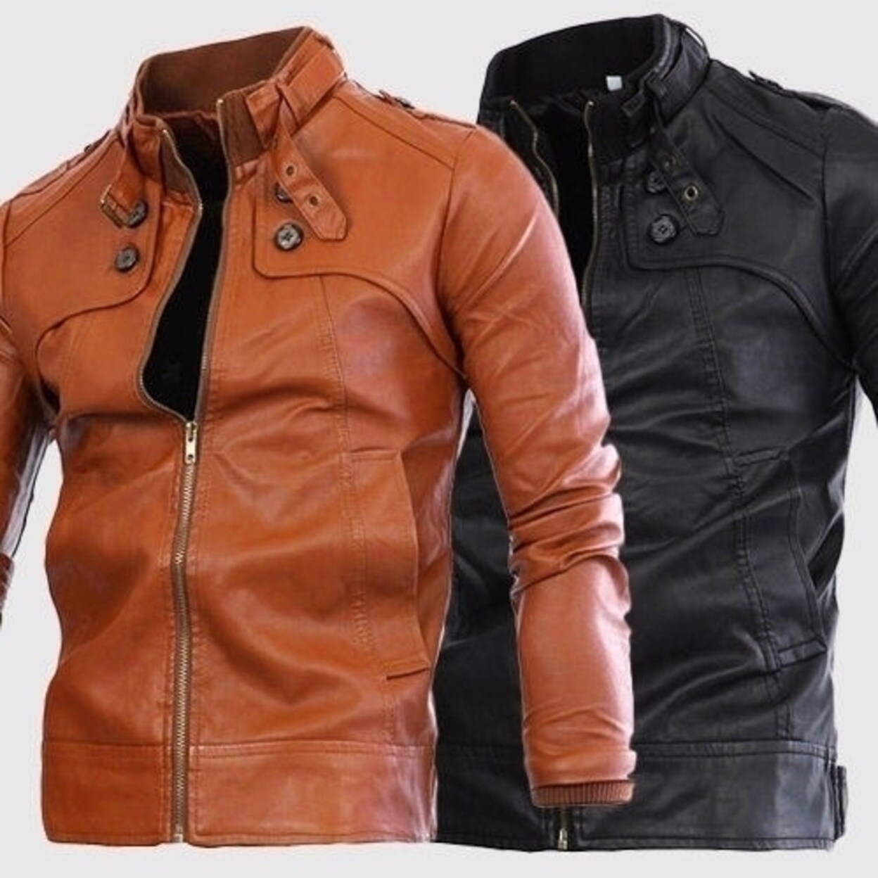 slim pu leather casual jacket