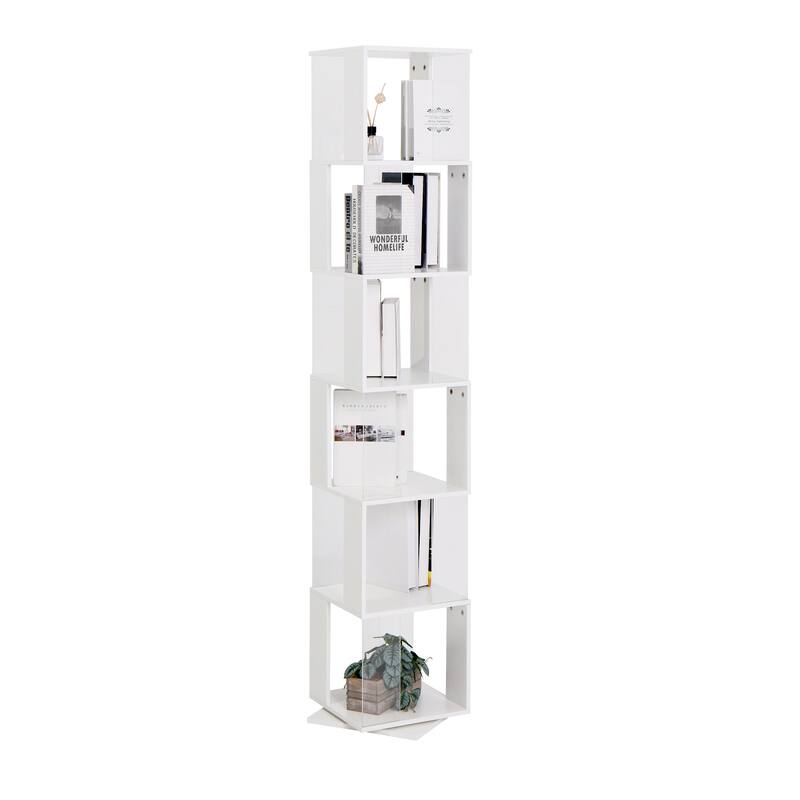 6 tier Rotating Bookshelf, Floor Rack Simple Bookcase with Acrylic plate Student Multi-Function Creative Bookshelf