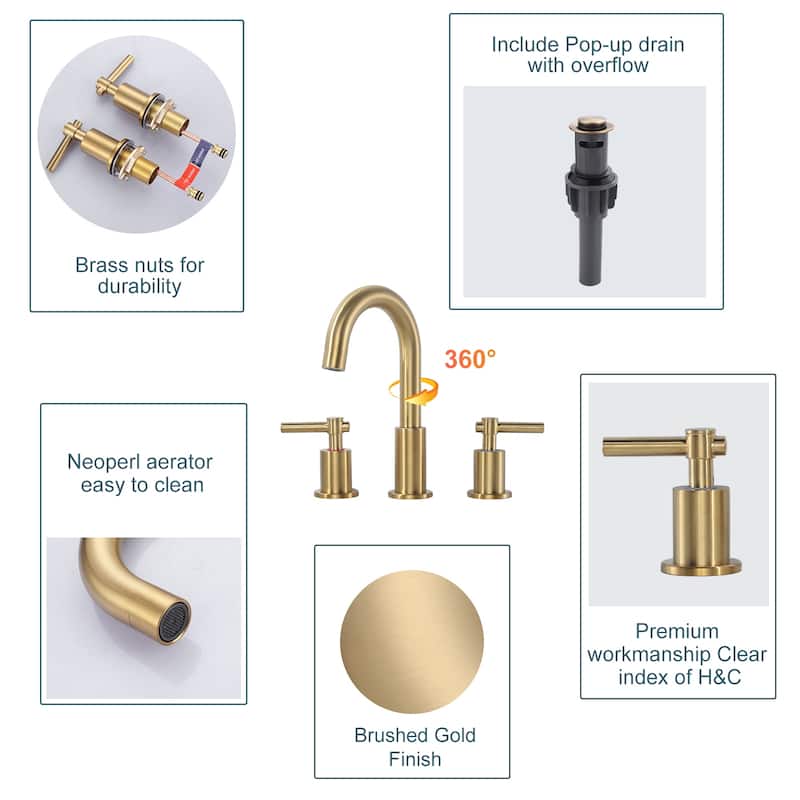 WOWOW Widespread 8 in. Double Handle Bathroom Faucet