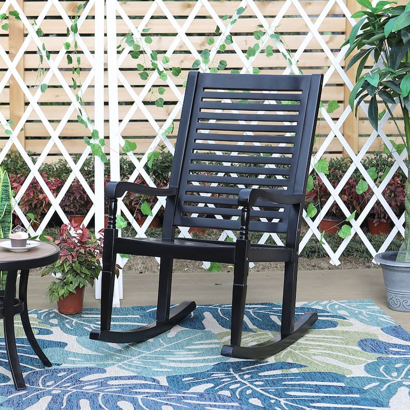 MAISON ARTS Outdoor 1-Piece Acacia Wood Rocking Chair - Black