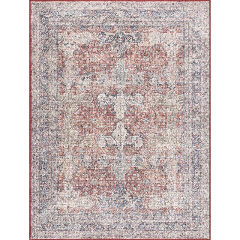 Reseca Oriental Traditional Vintage Distressed Machine Washable Area Rug