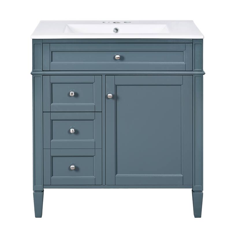 Modern 30" Bathroom Vanity with Ceramic Sink, 2 Drawers & Tip-Out Drawer for Bathroom Storage
