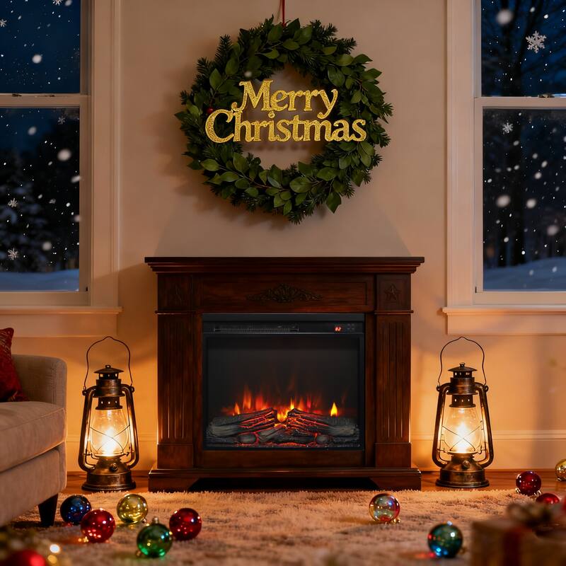 23 inch electric fireplace insert, ultra thin heater with log set & realistic flame, remote control with timer