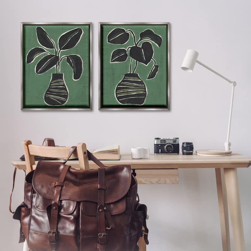 Stupell Green Toned House Plants Framed Floater Canvas Wall Art Design By June Erica Vess (Set of 2)
