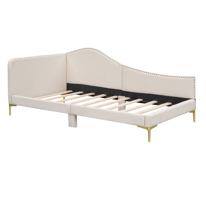 Twin Size Modern Upholstered Daybed with Support Legs,Headboard and Armrest for Bedroom