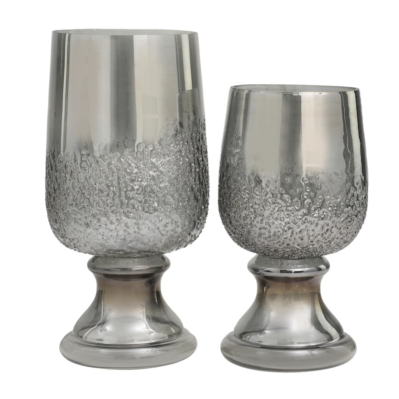 Glass Tinted Decorative Candle Holder with Textured Exterior - Set of 2 Gray - Roche River Decor