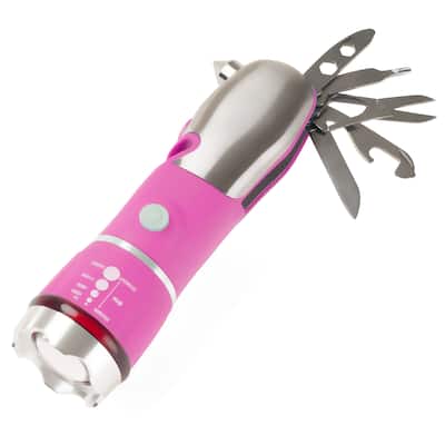 Multi Tool LED Flashlight - Survival Tool with Glass Breaker and Seatbelt Cutter by Stalwart (Pink)