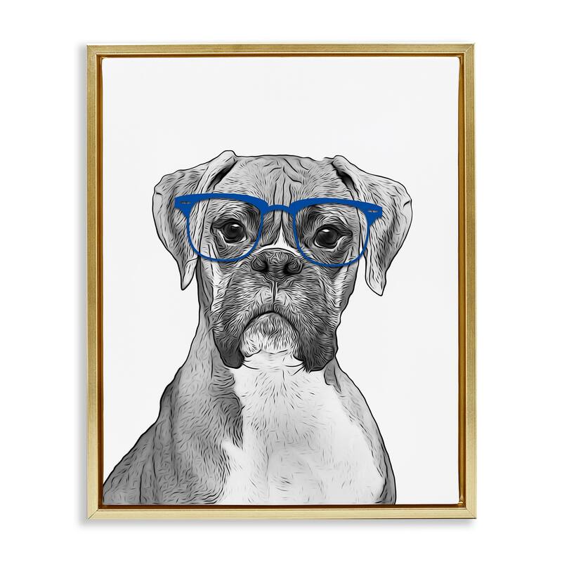 Stupell Fun Boxer Dog Wearing Glasses Framed Floater Canvas Wall Art by Annalisa Latella