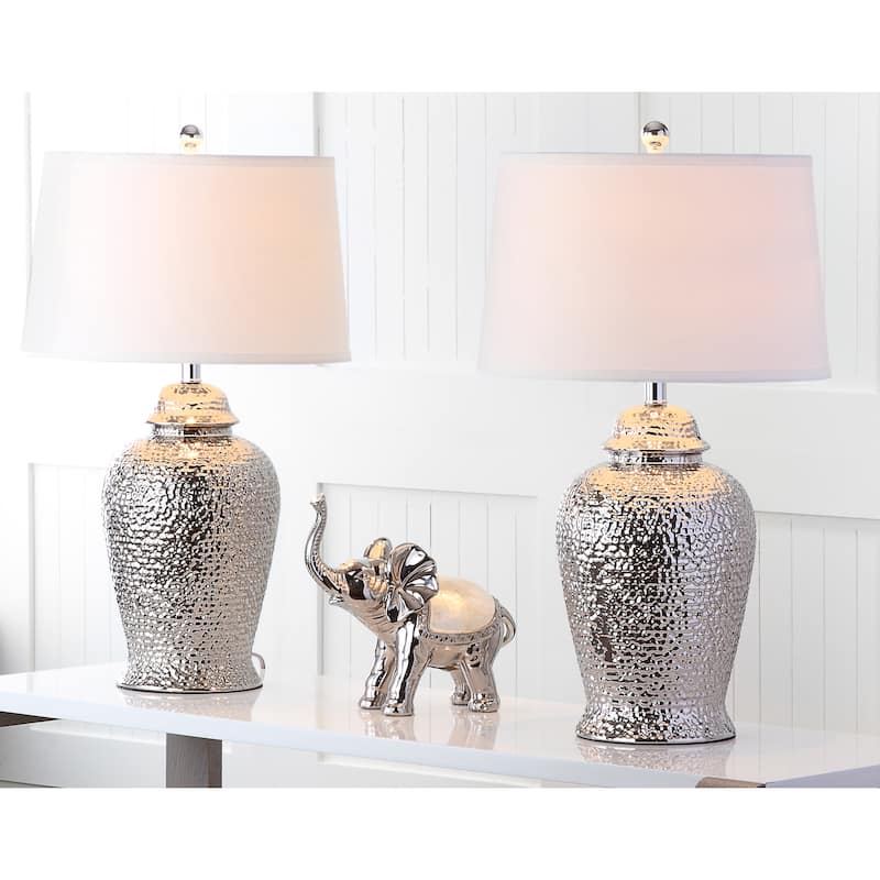 SAFAVIEH Lighting Tawnya 28-inch Silver Sterling Ginger Jar Lamp (Set of 2) - 16"x16"x27.5" - 16Wx16Dx28H