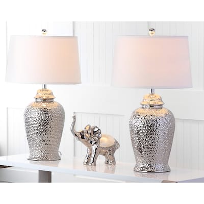 SAFAVIEH Lighting Tawnya 28-inch Silver Sterling Ginger Jar Lamp (Set of 2) - 16"x16"x27.5" - 16Wx16Dx28H