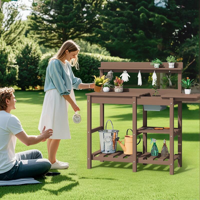 HDPE Patio Outdoor Potting Table, Versatile Gardening Planting Workbench