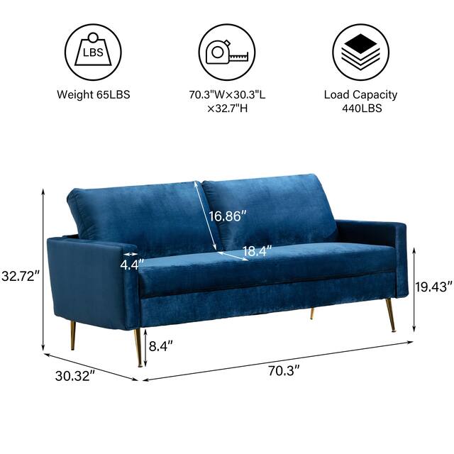Modern Loveseat Square Arms Upholstered Velvet Sofa with Pillows