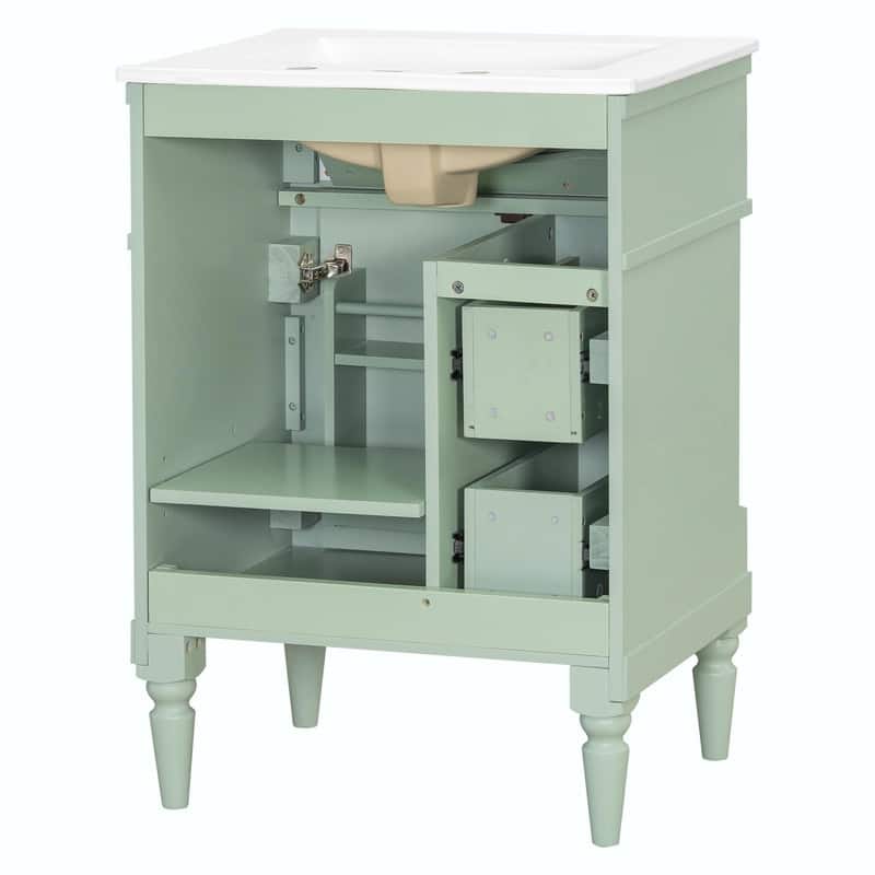 36" Bathroom Vanity with Sink, Freestanding Bathroom Cabinet with Ceramic Basin, Flip Drawer