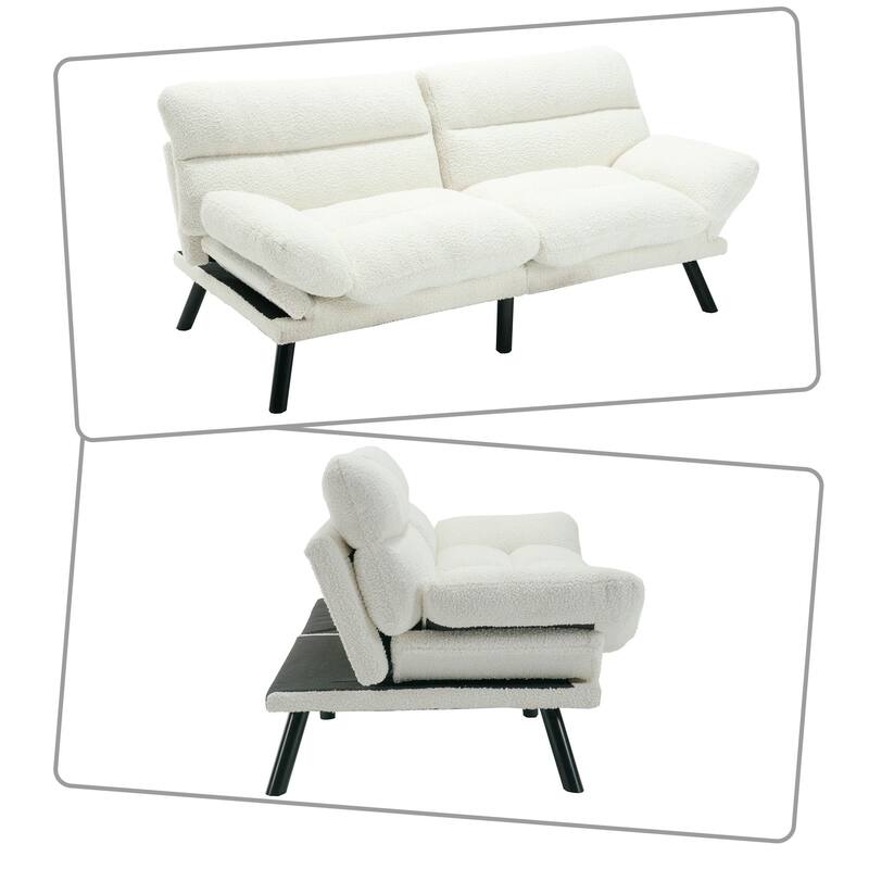 Modern style sofa futon with adjustable backrest and adjustable armrests, metal legs for bedroom living room flat dormitory