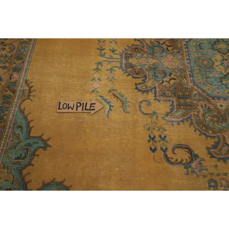 Hand Knotted Oriental 100% Wool Carpet Traditional Floral Yellow & Gold Tabriz Area Rug - 12' 5'' X 9' 8''