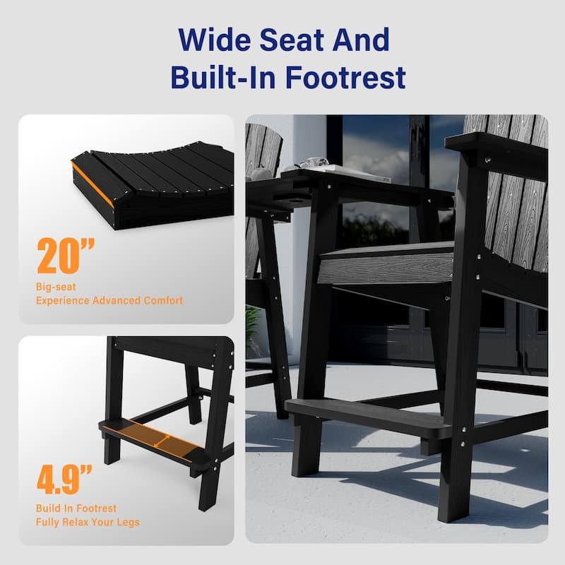 WINSOON 3PCs Tall Adirondack Chairs, Weather Resistant HIPS Balcony Chairs with Connecting Tray and Umbrella Hole