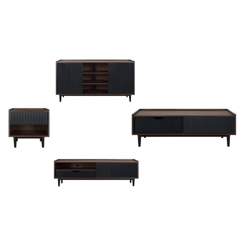 Manhattan Comfort Duane Modern Ribbed 4 Piece Living Room Table Set