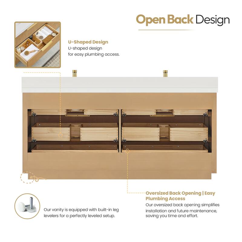 Santarem Double Vanity with Pure White Quartz Stone Top without Mirror