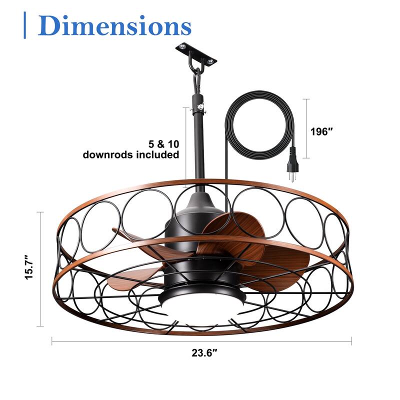 CurveCurio 24“ OutDoor Water Proof Ceiling Fan w/ LED Lights Quiet DC Motor Remote and App Contorl 3 Color Tone and 6 Speed