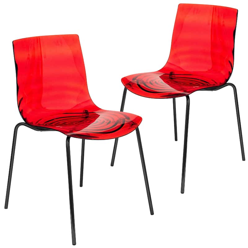 Dining Chair in ABS Plastic Side Chair with Stainless Steel Legs Kitchen Room Chair Set of 2 - Transparent Red