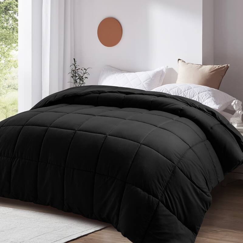 All Season Soft Comforter/Duvet Insert, Quilted and Peach-skin Processes, Machine Washable - King - Black