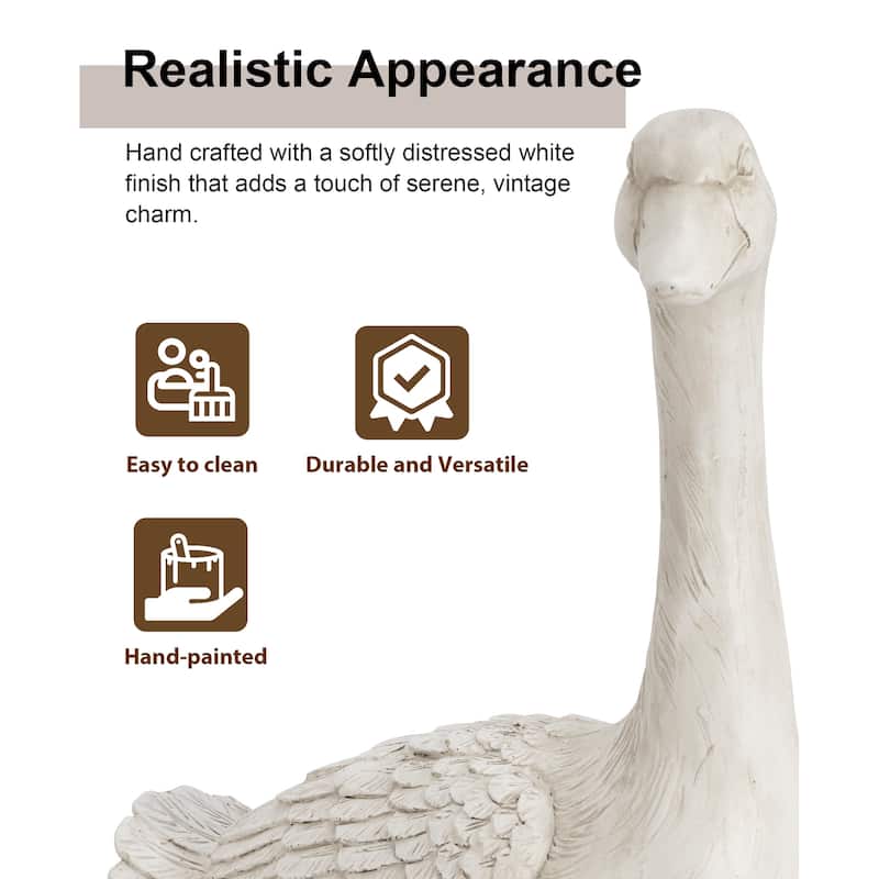 Glitzhome 20"H MGO Faux Bronze / White Goose Garden Statue