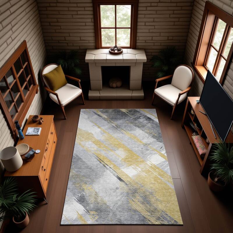 Premium Washable Super Soft Abstract Stripe Mayfield Rug - Gold - 10' x 14'