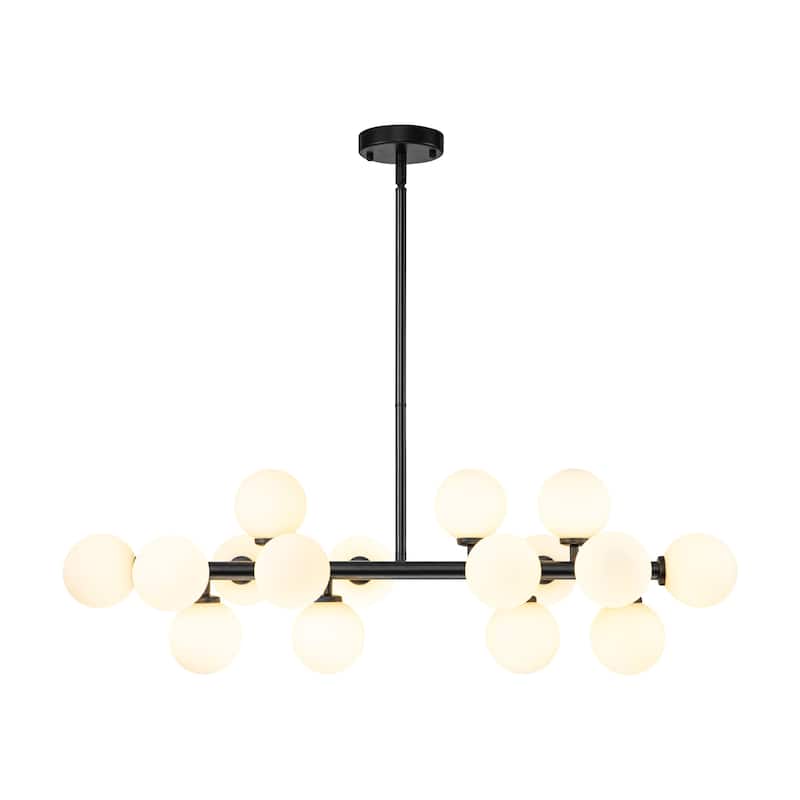 16-Light Modern Glam Linear Sputnik Cluster Glass Globe Chandelier with Milky White Glass Globe