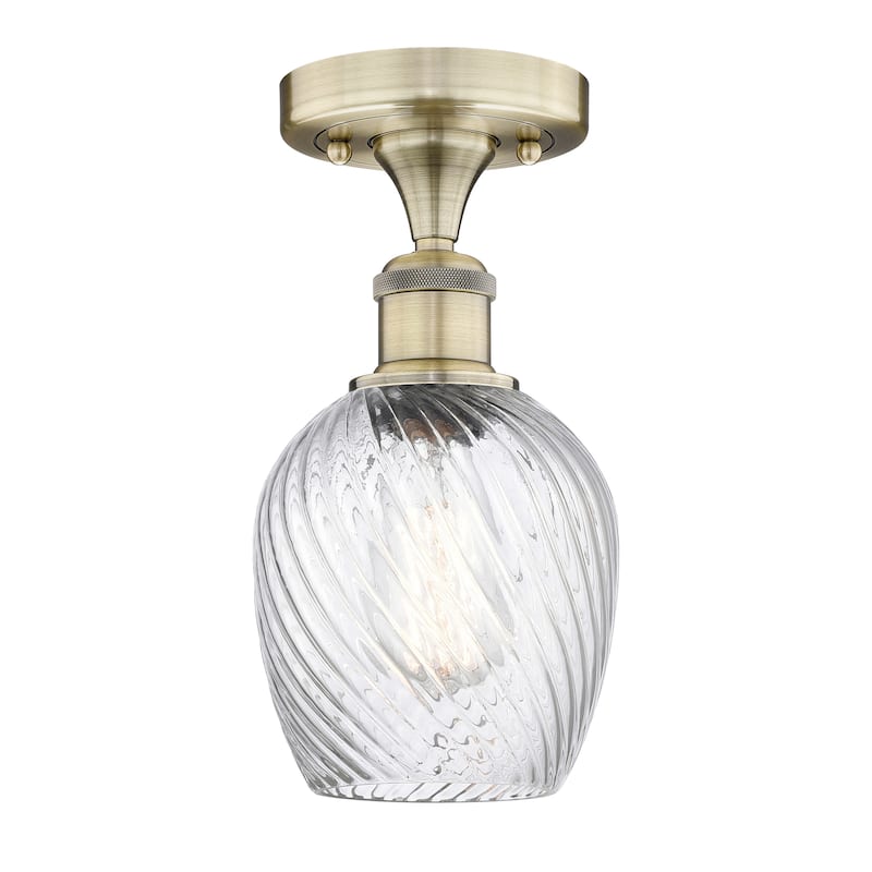Innovations Lighting Edison Salina - 1 Light 5" Semi-Flush Mount - Antique Brass/Clear Spiral Fluted
