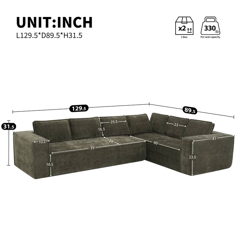 Oversized L-Shaped Modular Sectional Sofa, Wrinkle-Resistant Chenille 6 Seat Cloud Sofa, Full Compression Deep Seat Corner Sofa - Green