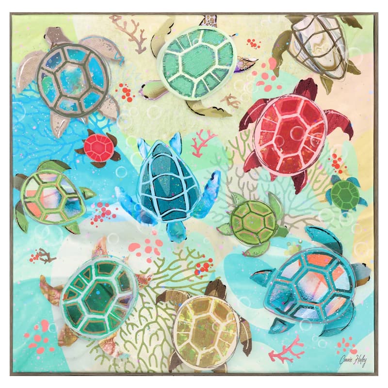 Sea Turtles - Giclee on Canvas - 29 X 29 X 2 - Plastic - Brown