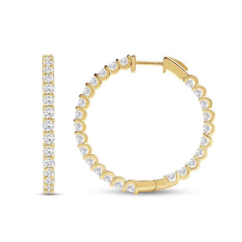 Lab Grown 4ct TDW Diamond Inside Out Hoop Earrings in 14k Gold for Women