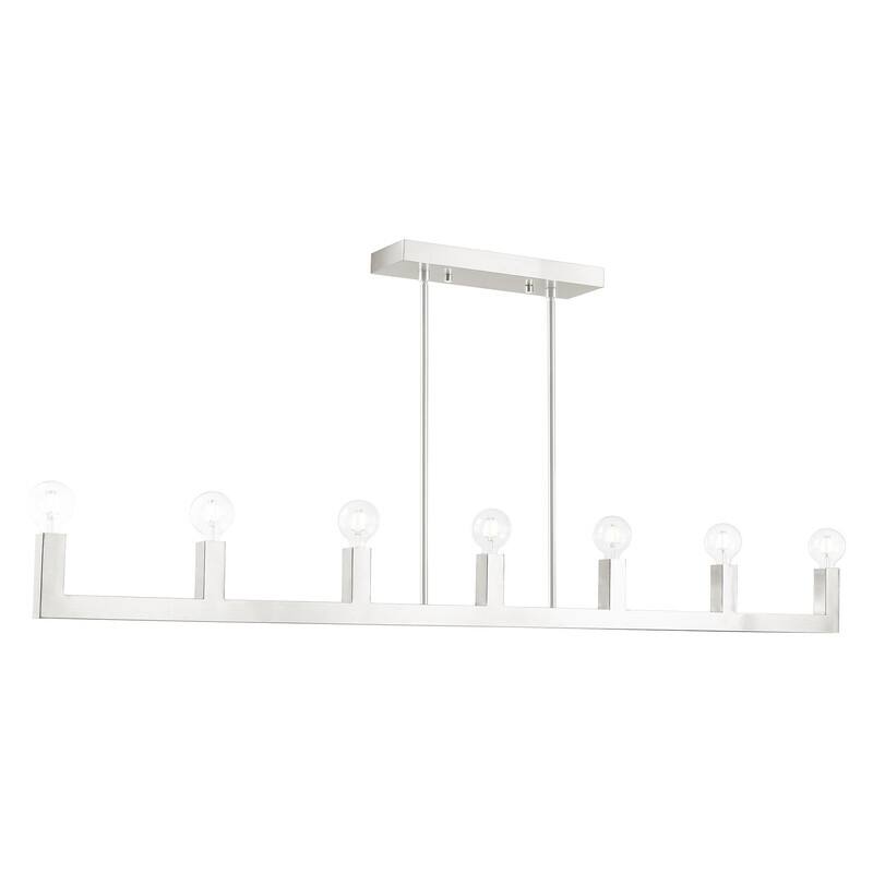 Livex Lighting 7 Light Brushed Nickel Linear Chandelier, 49209-91 - 70.375" L x 5.125" W x 16.5" - 58.5" Adj. H