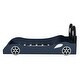 preview thumbnail 8 of 26, Wood Twin Size Race Car Platform Kids Bed Frame with LED Lights, Upholstered Backrest and Safety Rails for Bedroom, Blue